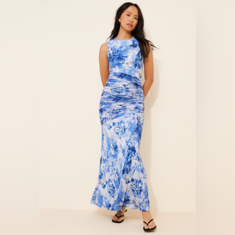 Dress The Population Violetta Maxi Dress‎ Ruched Blue White Large